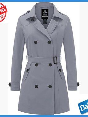 Women's Waterproof Trench Coat with Belt, Long Sleeve Relaxed Fit